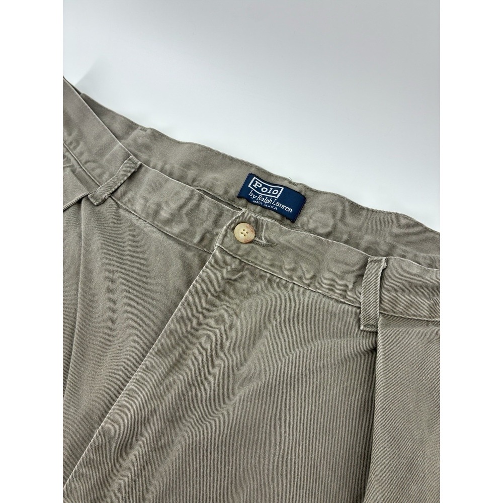 VNTG 80s Polo Ralph Lauren Chino Pants 38X32 Gray Pleated USA Made Distressed